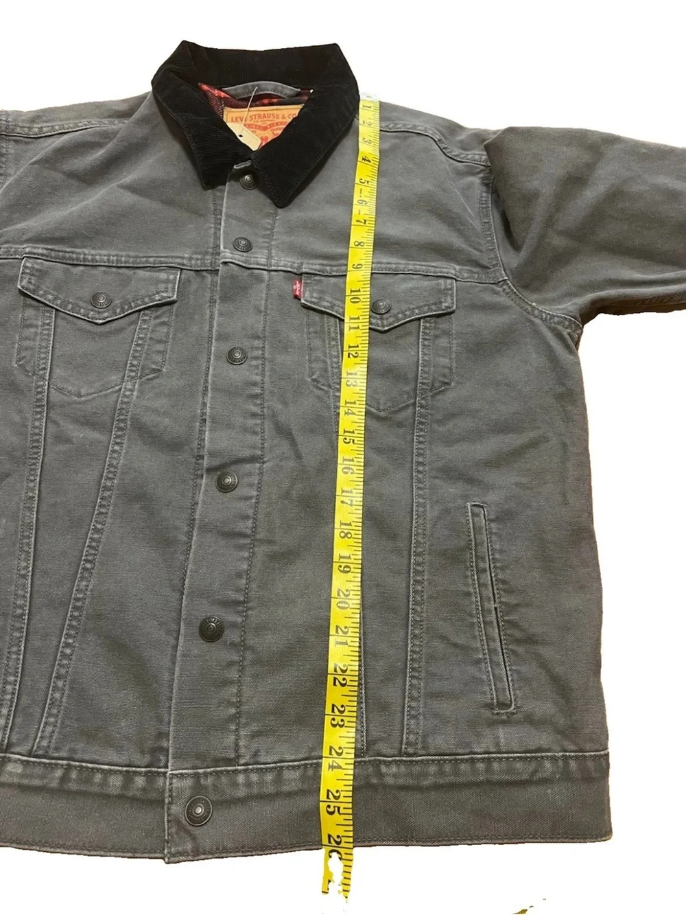 Levi’s NWT Flannel Lined Canvas Trucker Jacket M Grey Corduroy Collar 72890-001
